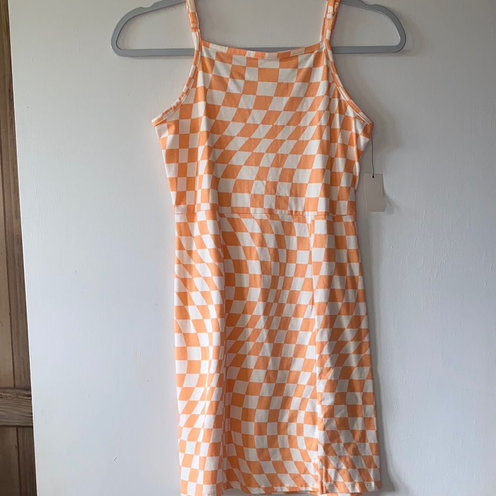 Art Class Orange and White Checkered Kids Dress